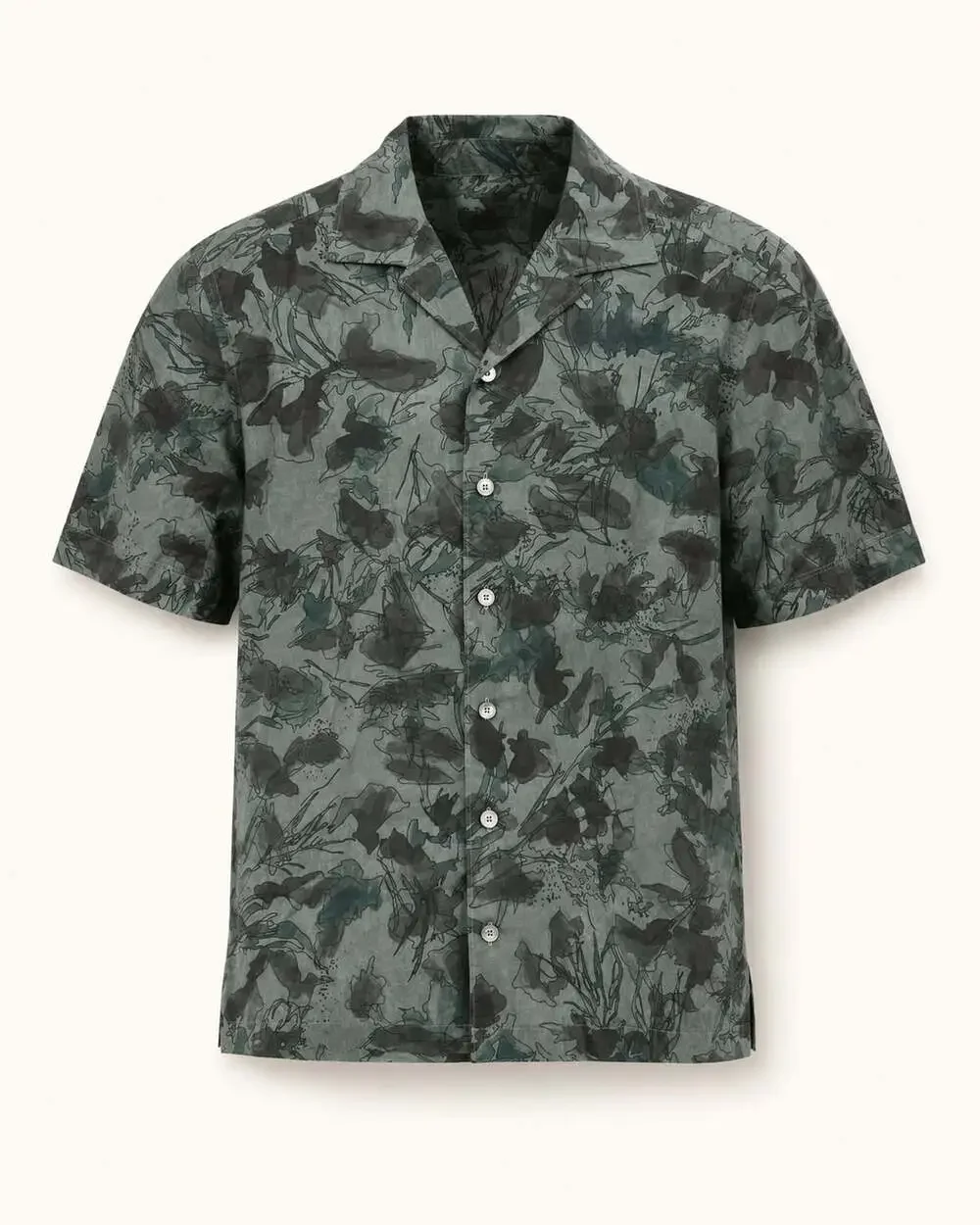 Ermenegildo Zegna Green Abstract Floral Print Short Sleeve Resort Shirt